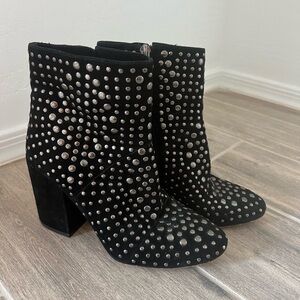 Vince Camuto black Drista studded suede boots size 6